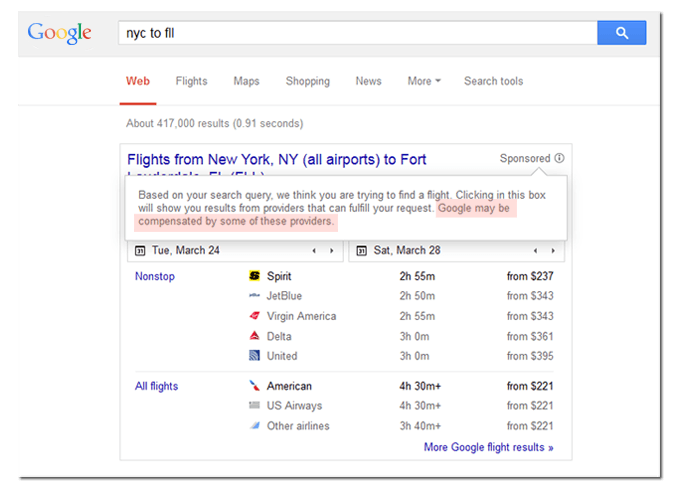 flights google airline SERPs